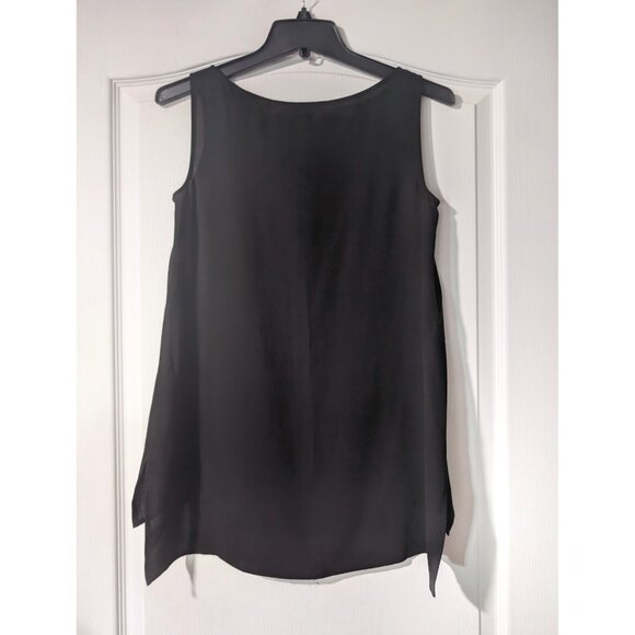 Eileen Fisher | Silk Georgette Crepe Bateau Neck Tank In Black - Picture 4 of 9